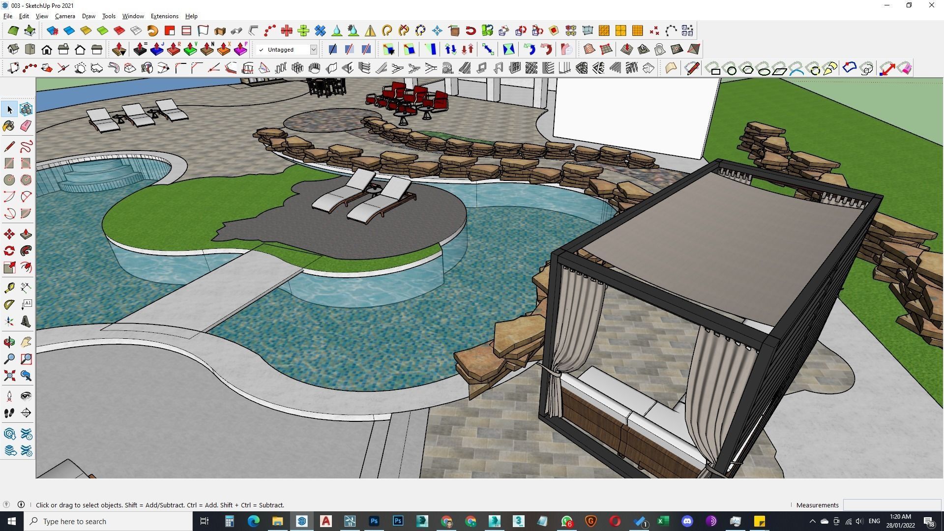 Spa Area Along with swimming pool near ocean design  3D model_14