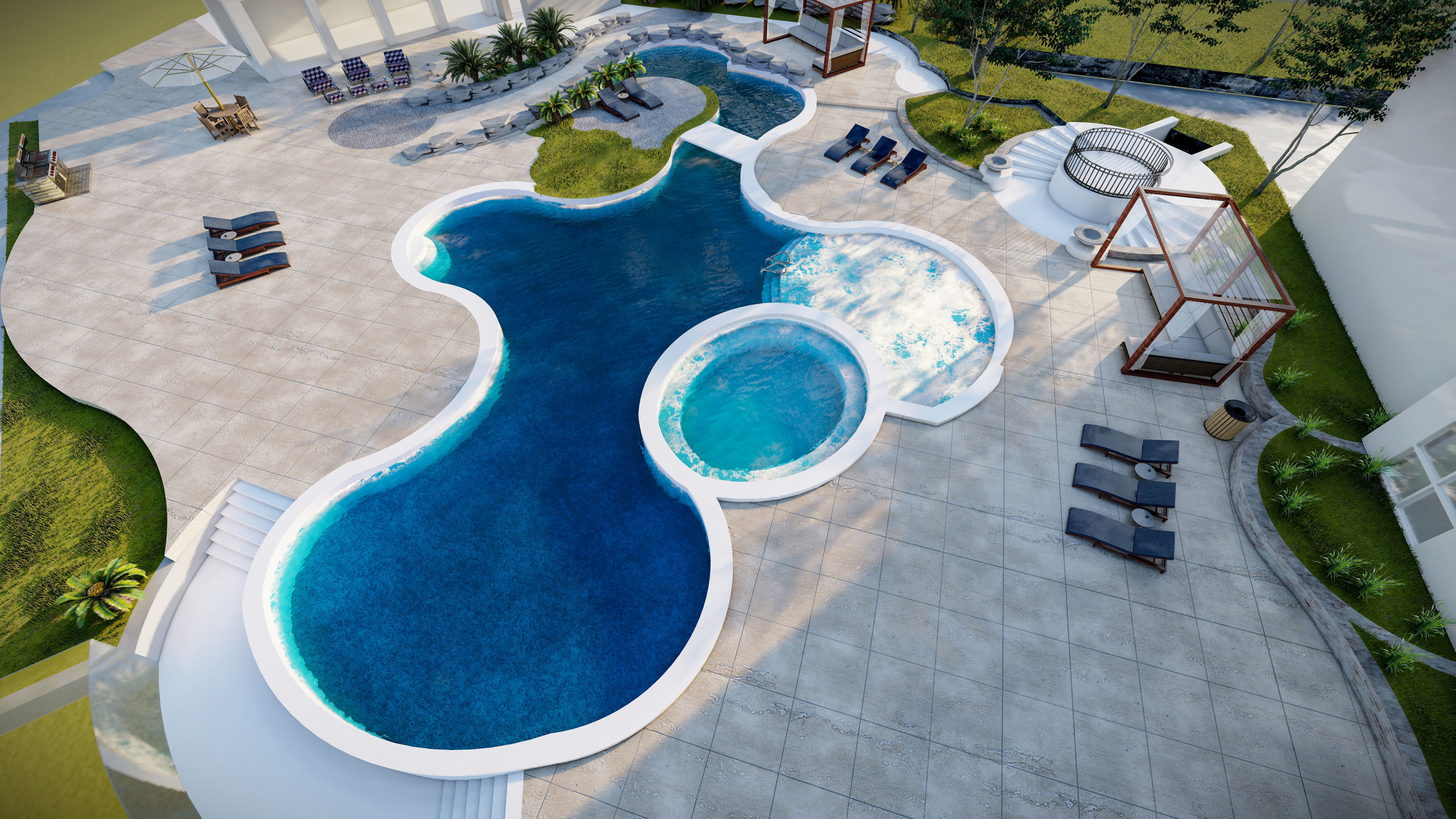 Spa Area Along with swimming pool near ocean design  3D model_3