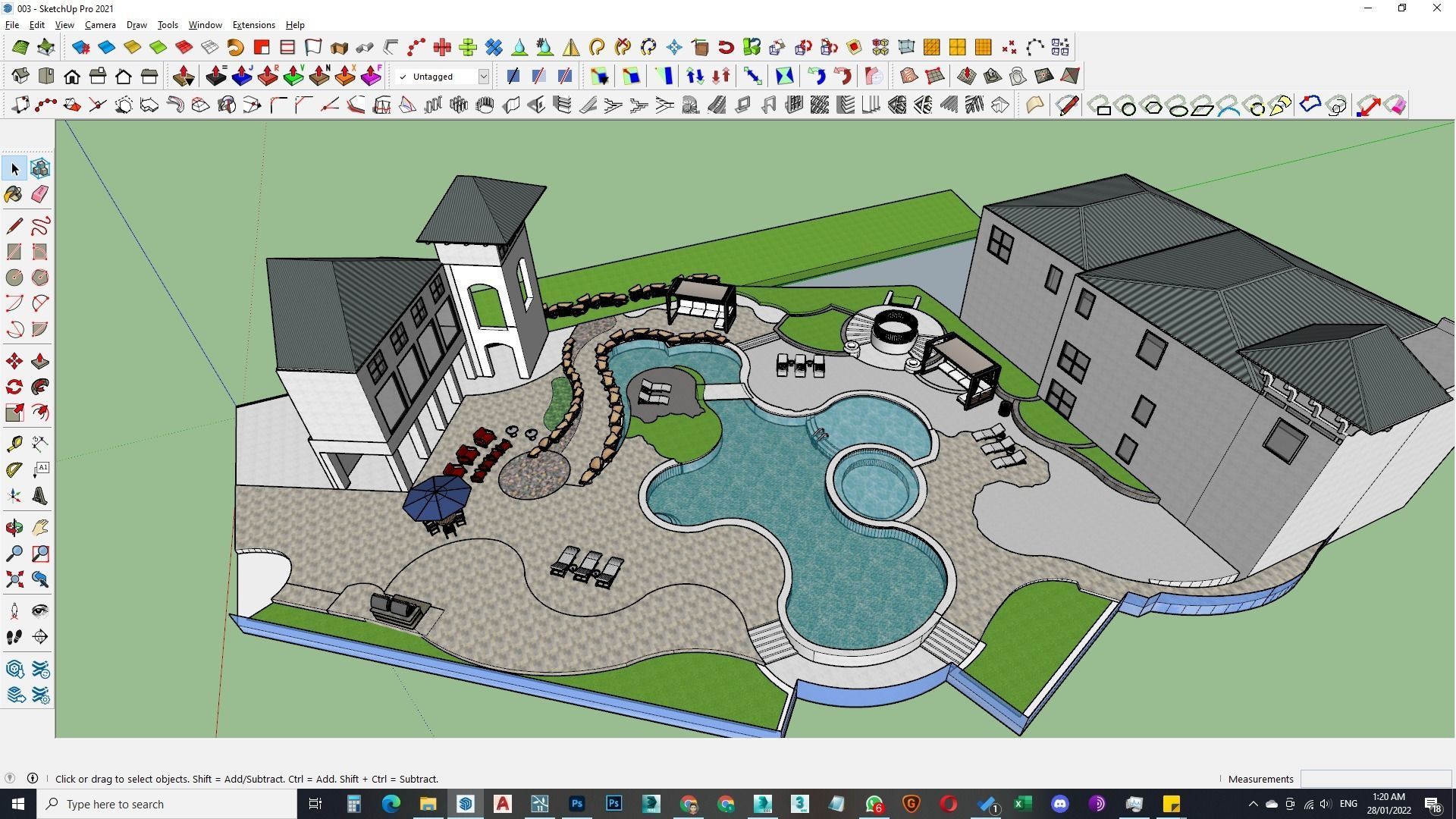 Spa Area Along with swimming pool near ocean design  3D model_12