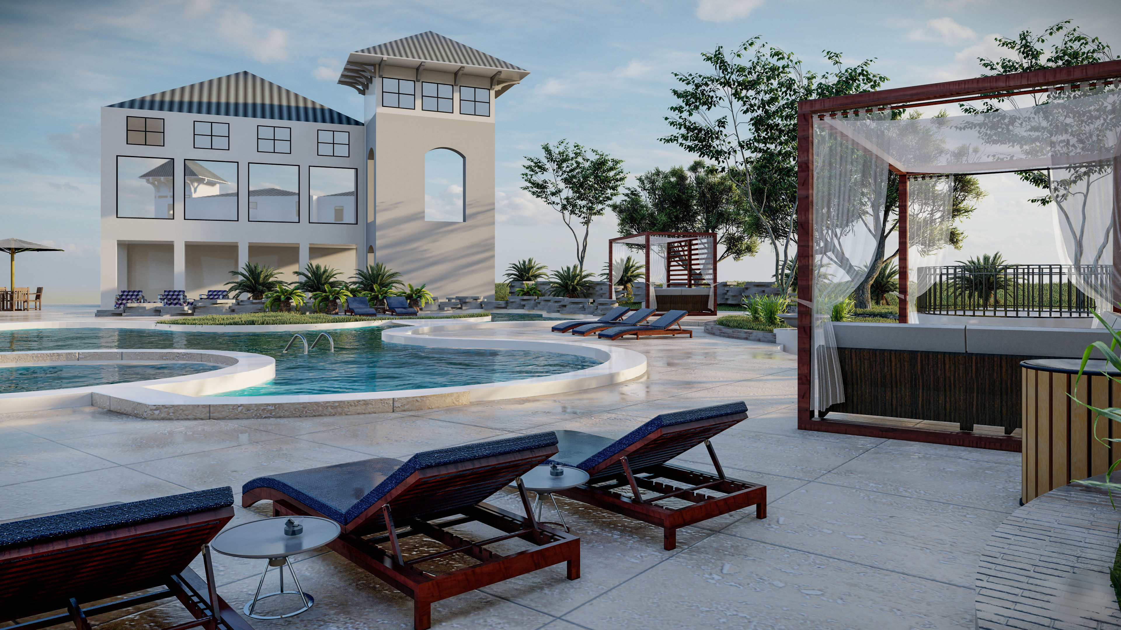 Spa Area Along with swimming pool near ocean design  3D model_1