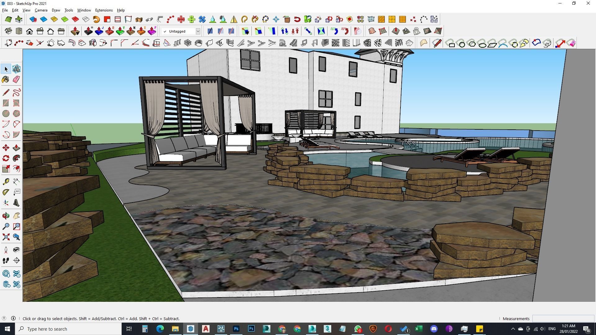 Spa Area Along with swimming pool near ocean design  3D model_8