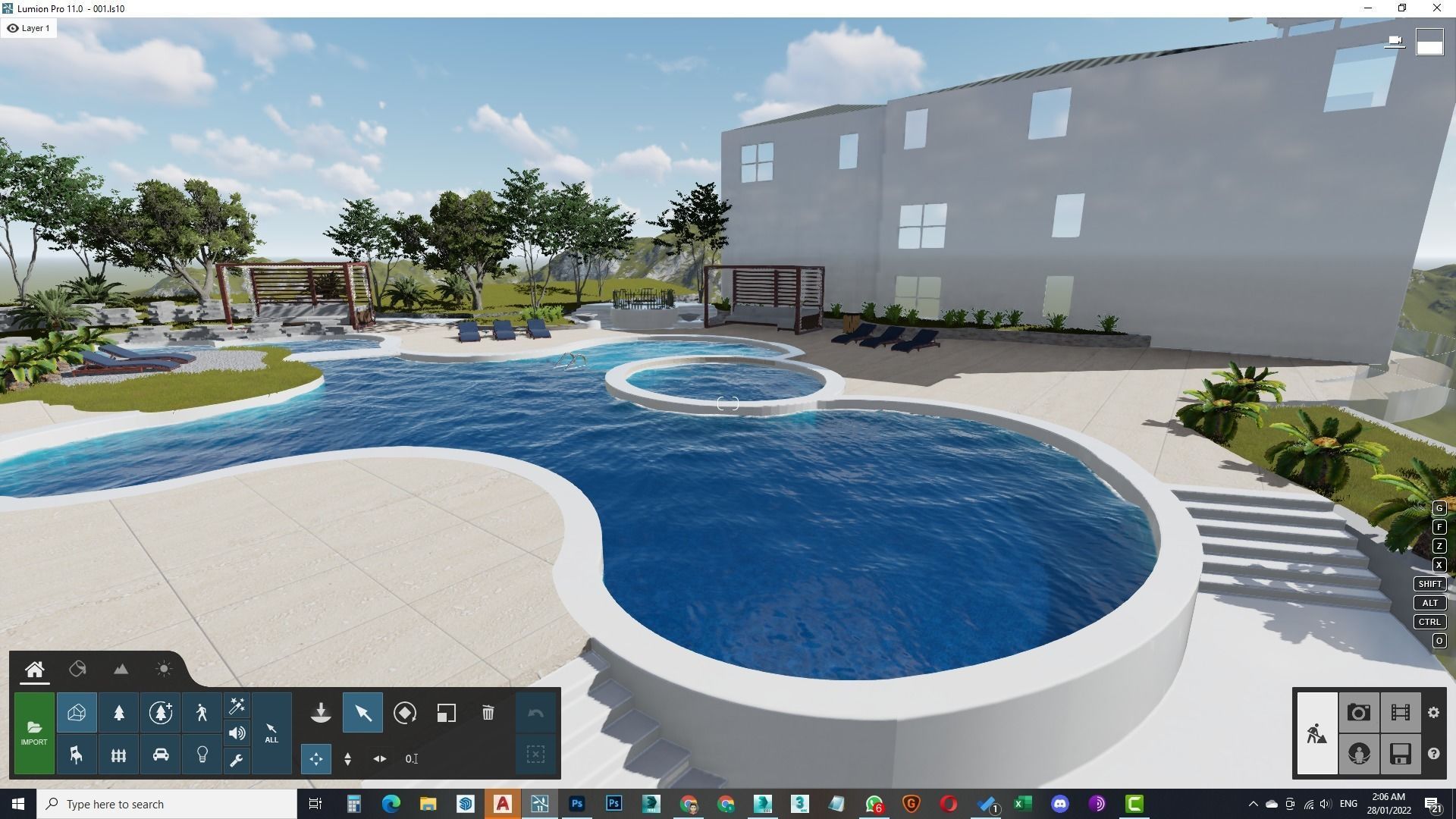 Spa Area Along with swimming pool near ocean design  3D model_13