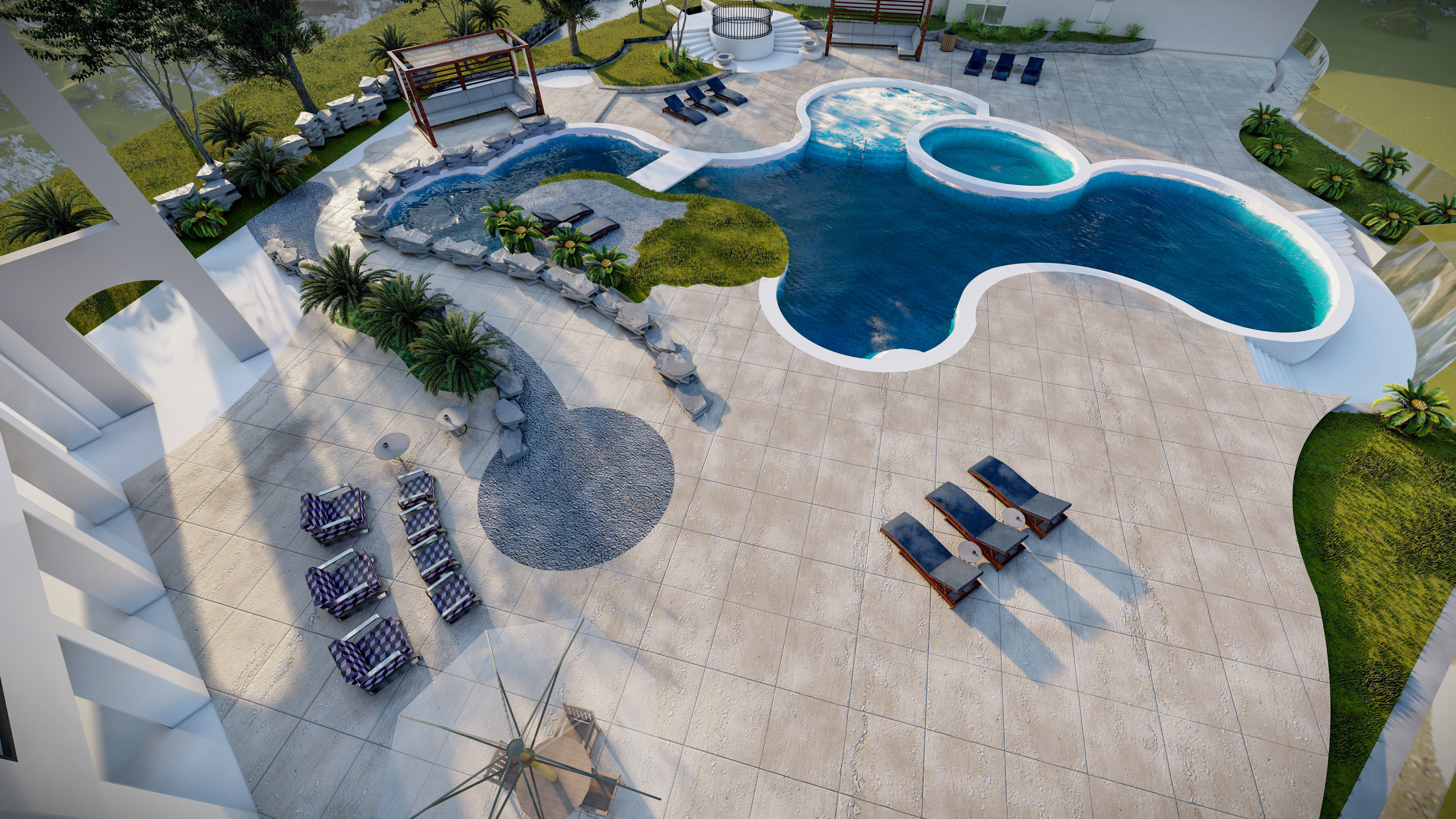 Spa Area Along with swimming pool near ocean design  3D model_2