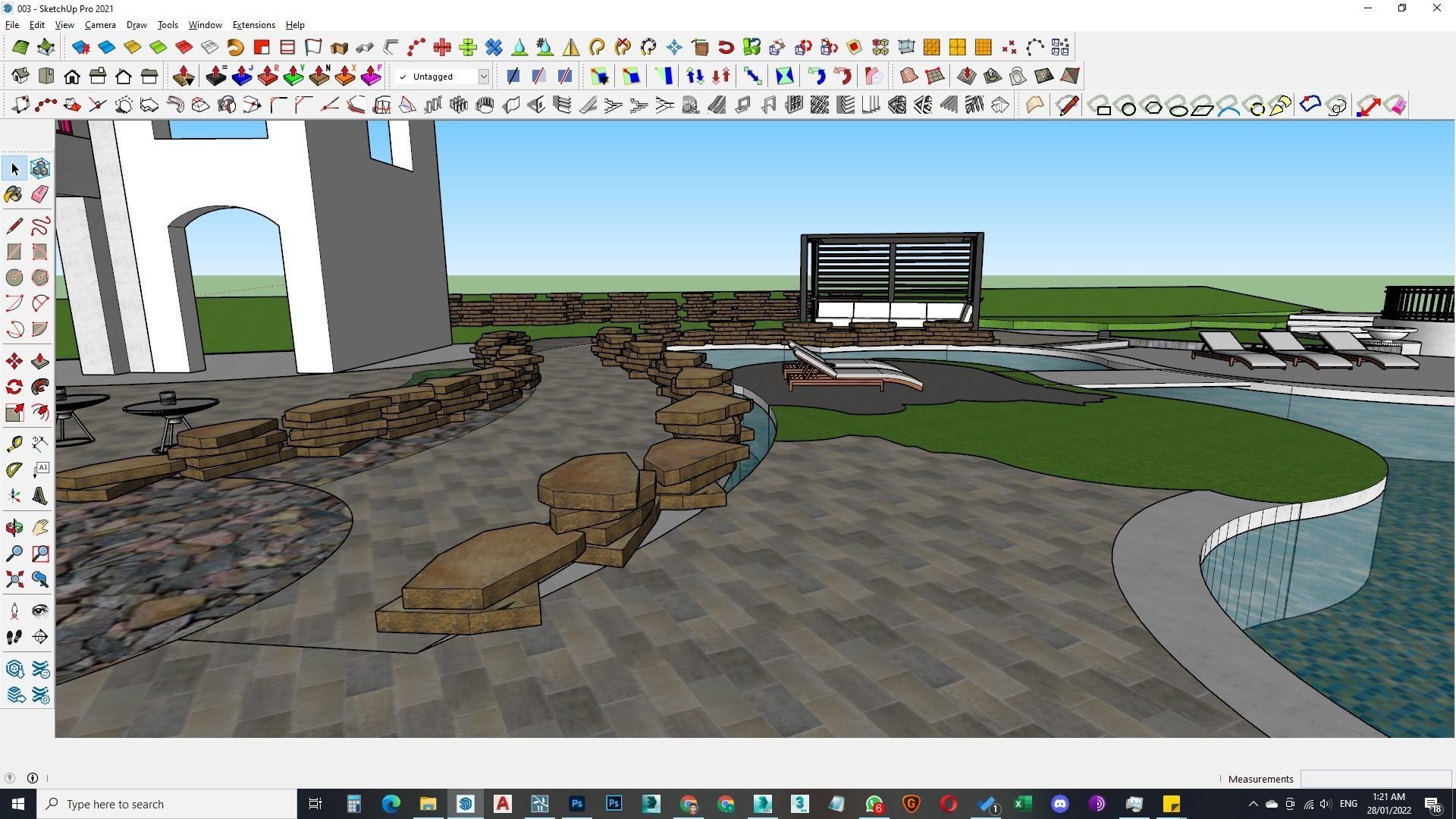 Spa Area Along with swimming pool near ocean design  3D model_9