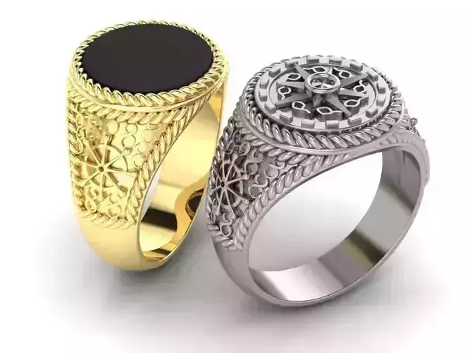 mens ring with sailor symbols and with black onyx Two  options 3D print model