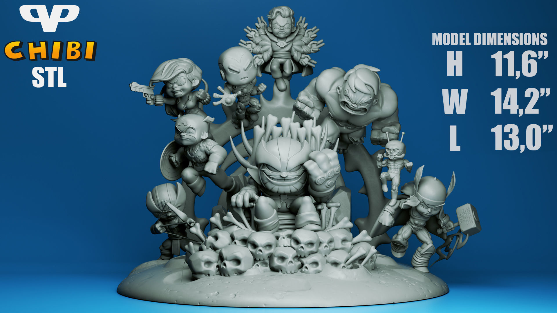 Thanos vs Avengers Chibi Diorama STL for 3D Printing ChibiSTL 3D print model_1