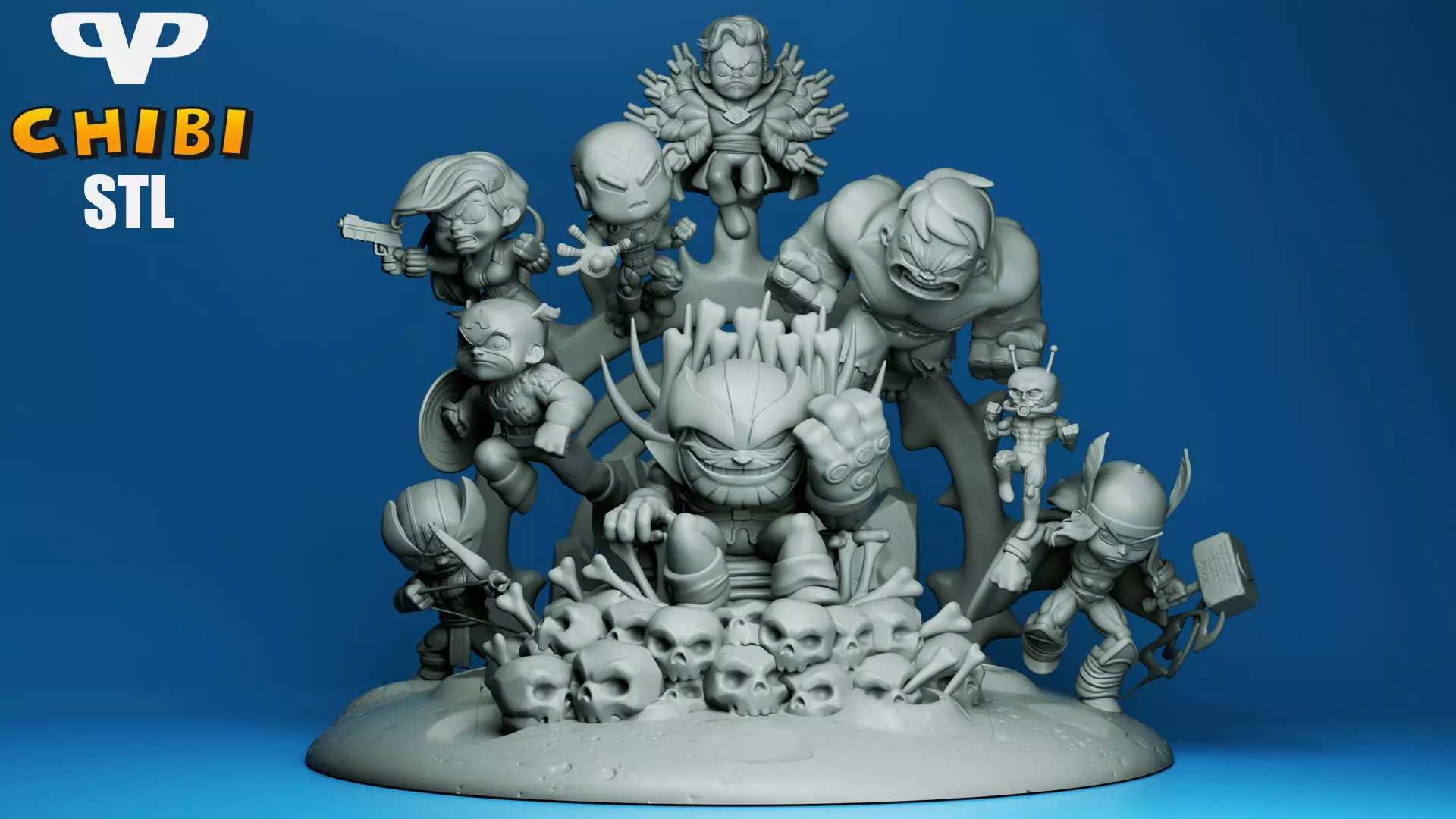 Thanos vs Avengers Chibi Diorama STL for 3D Printing ChibiSTL 3D print model_0