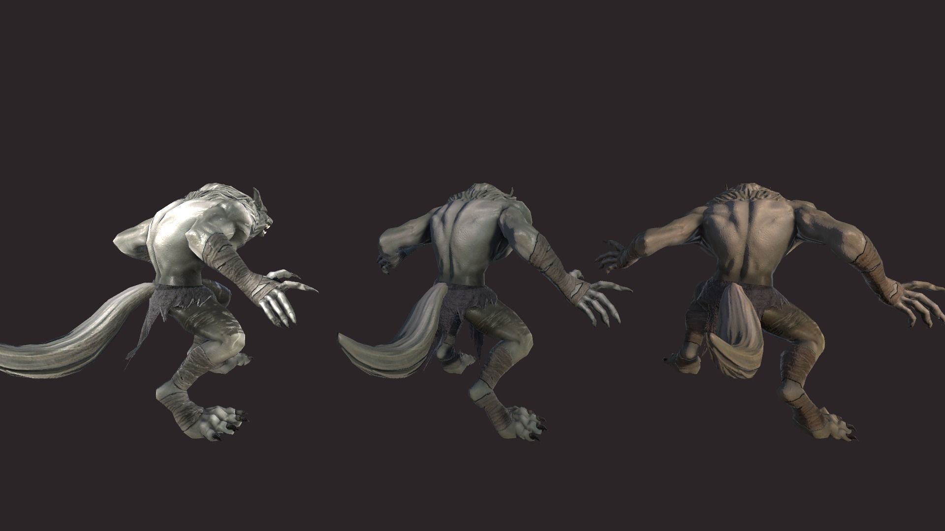 Werewolfs creature with claws and teeth Low-poly 3D model_8