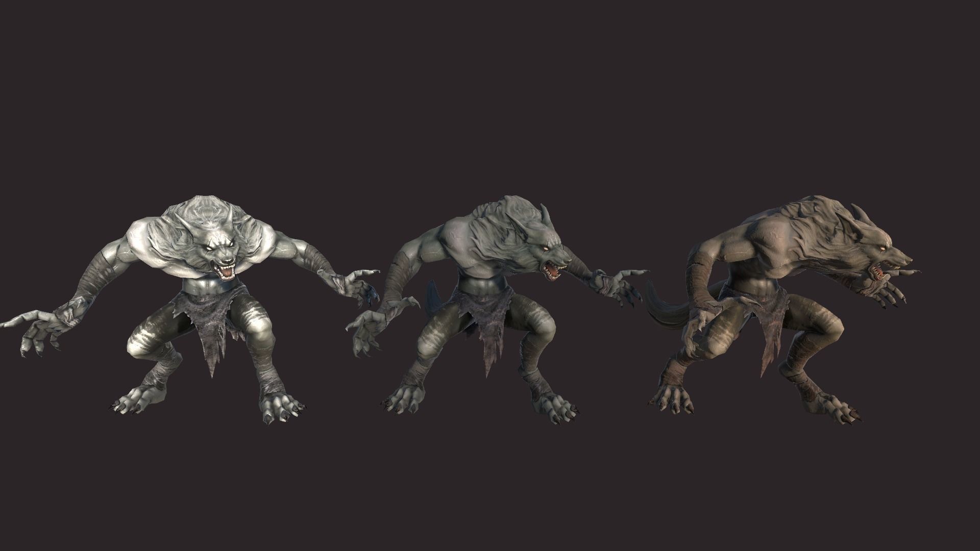Werewolfs creature with claws and teeth Low-poly 3D model_11
