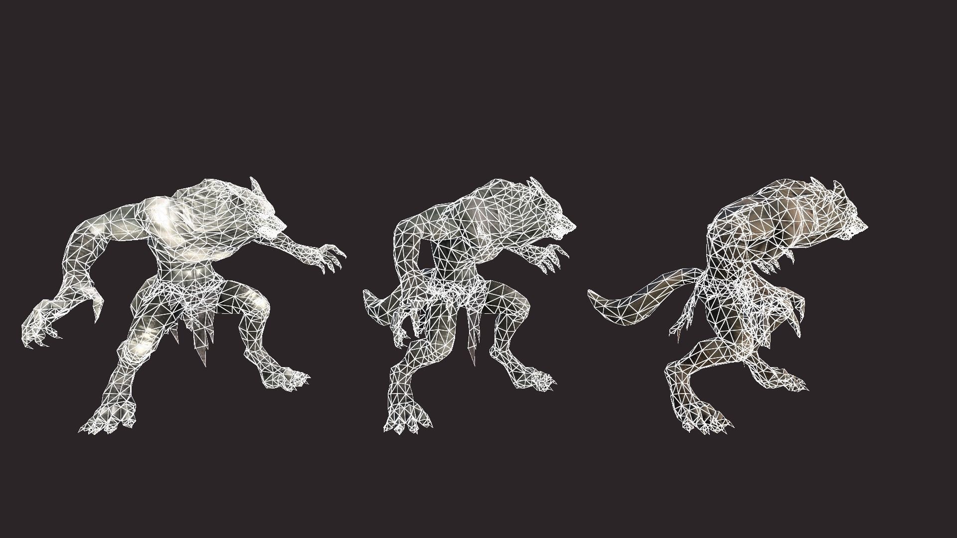 Werewolfs creature with claws and teeth Low-poly 3D model_19