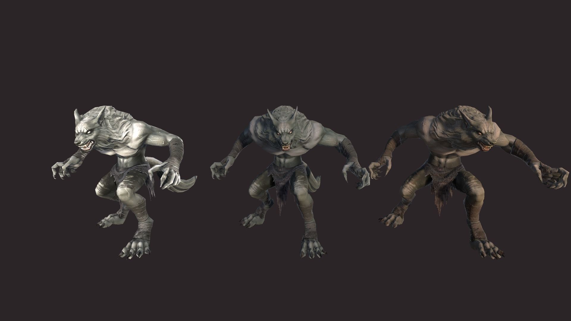 Werewolfs creature with claws and teeth Low-poly 3D model_3