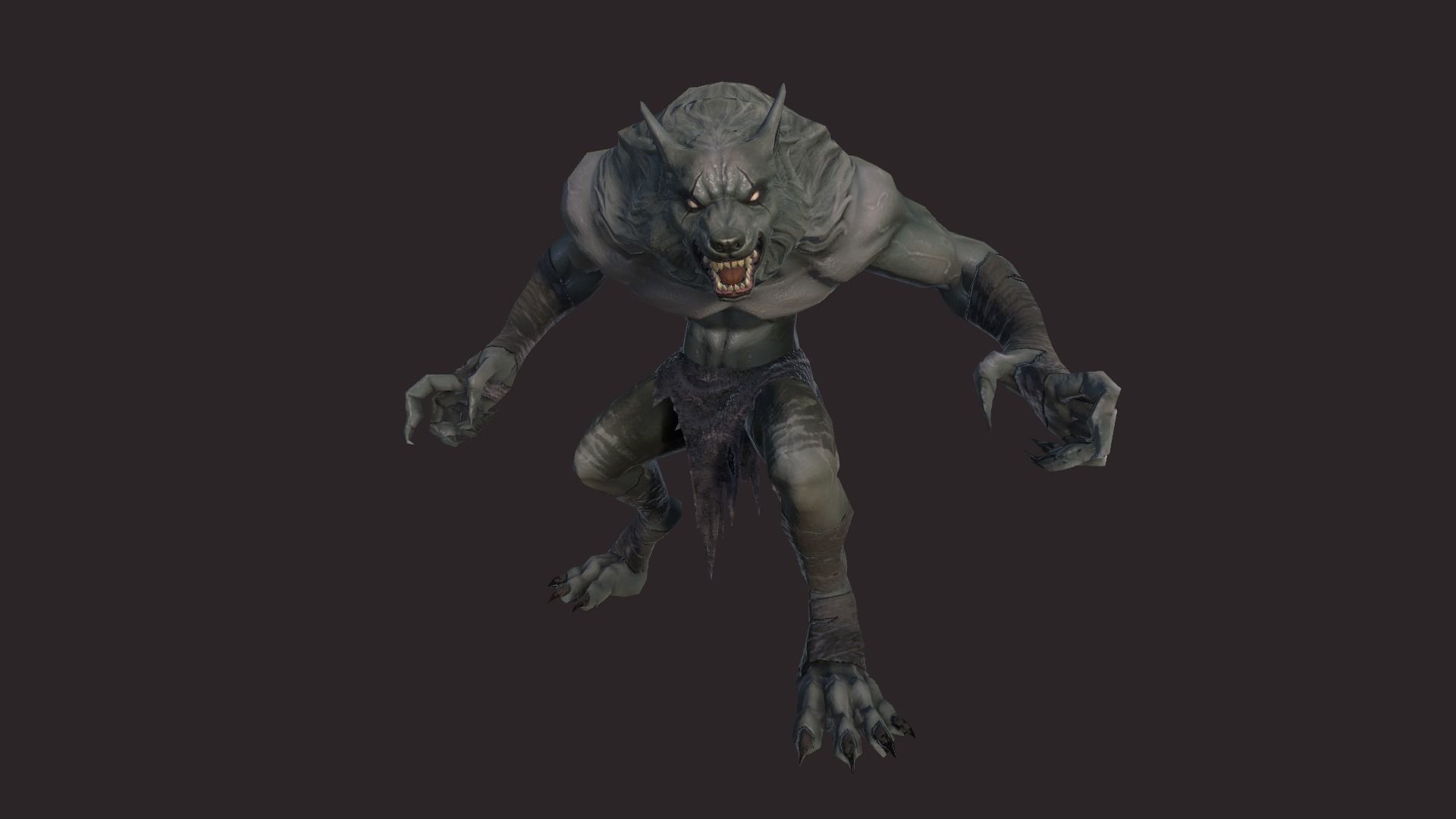 Werewolfs creature with claws and teeth Low-poly 3D model_1