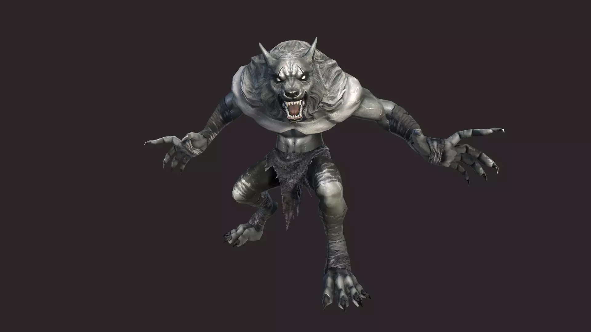 Werewolfs creature with claws and teeth Low-poly 3D model_0
