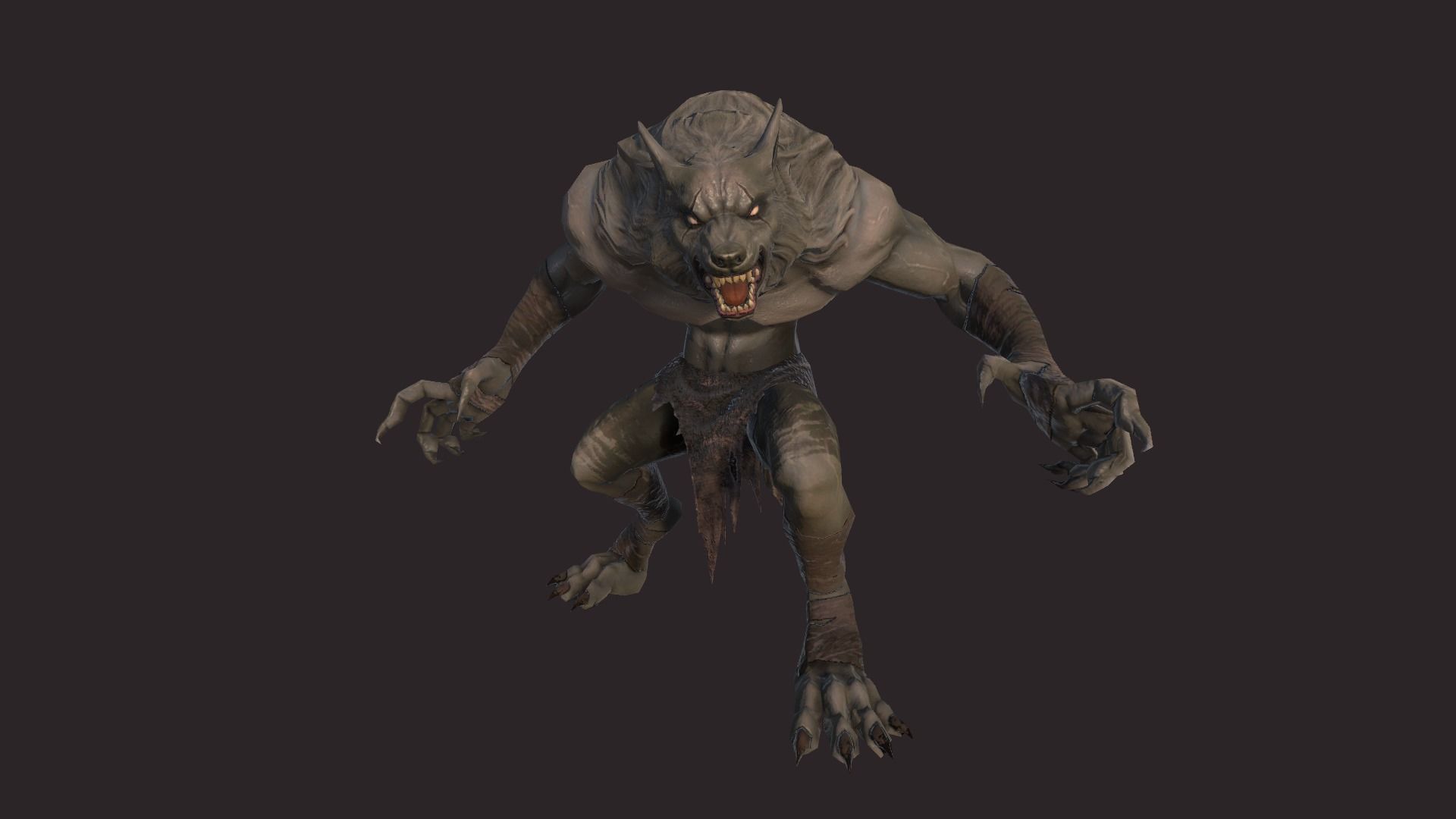 Werewolfs creature with claws and teeth Low-poly 3D model_2