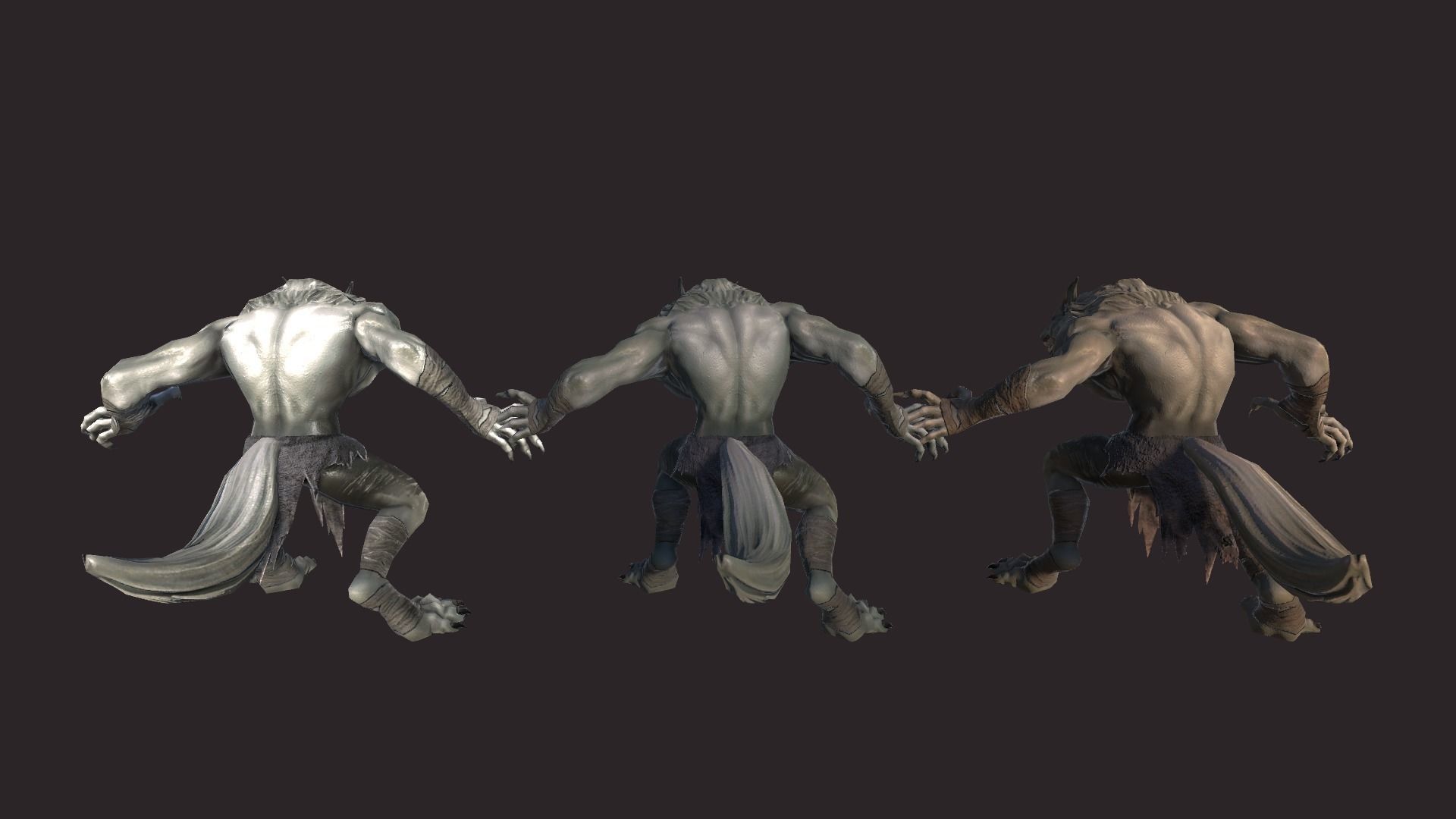 Werewolfs creature with claws and teeth Low-poly 3D model_7