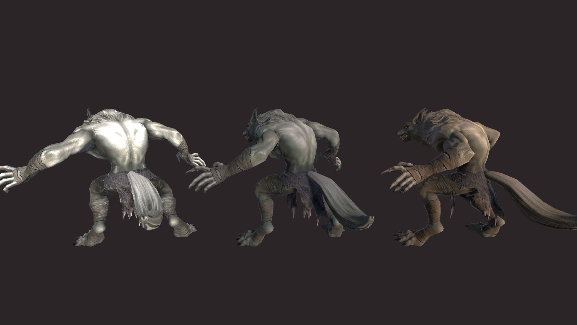 Werewolfs creature with claws and teeth Low-poly 3D model_6