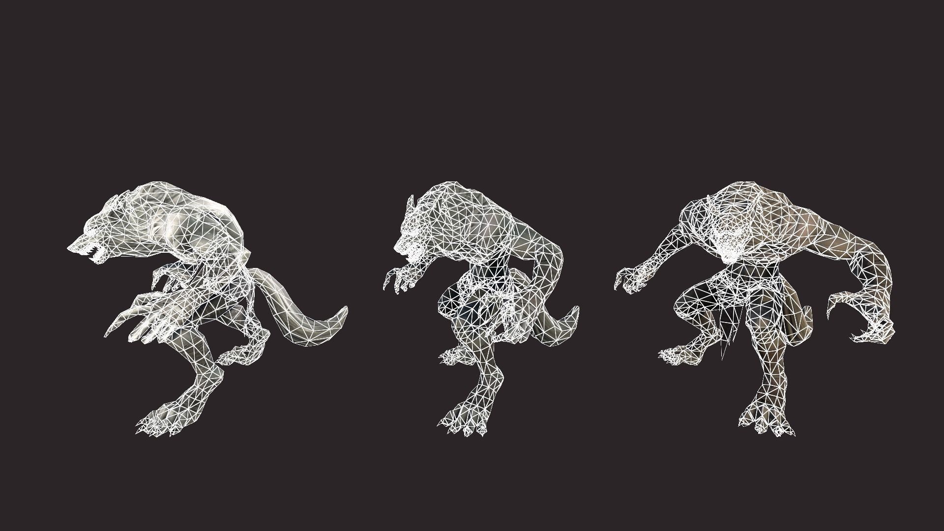 Werewolfs creature with claws and teeth Low-poly 3D model_13