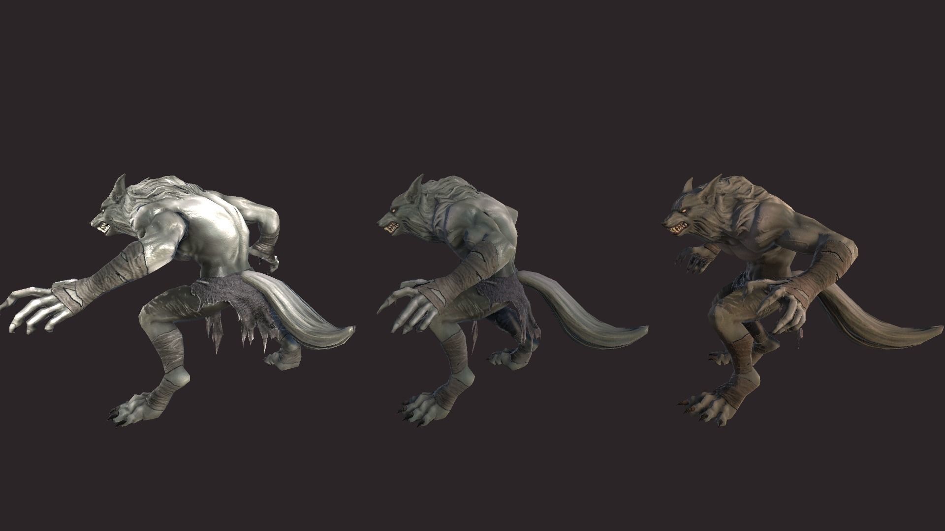 Werewolfs creature with claws and teeth Low-poly 3D model_5
