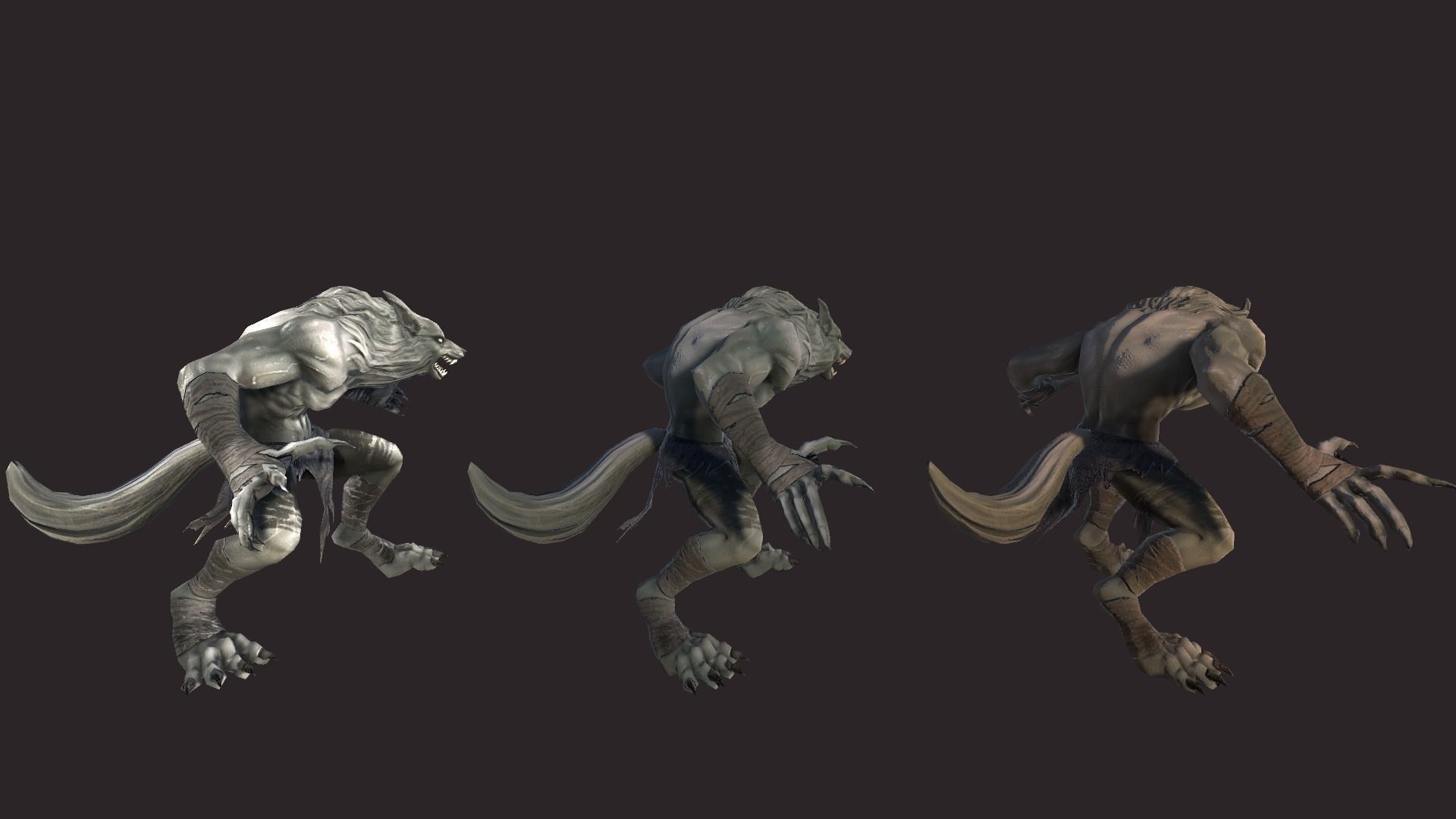 Werewolfs creature with claws and teeth Low-poly 3D model_9