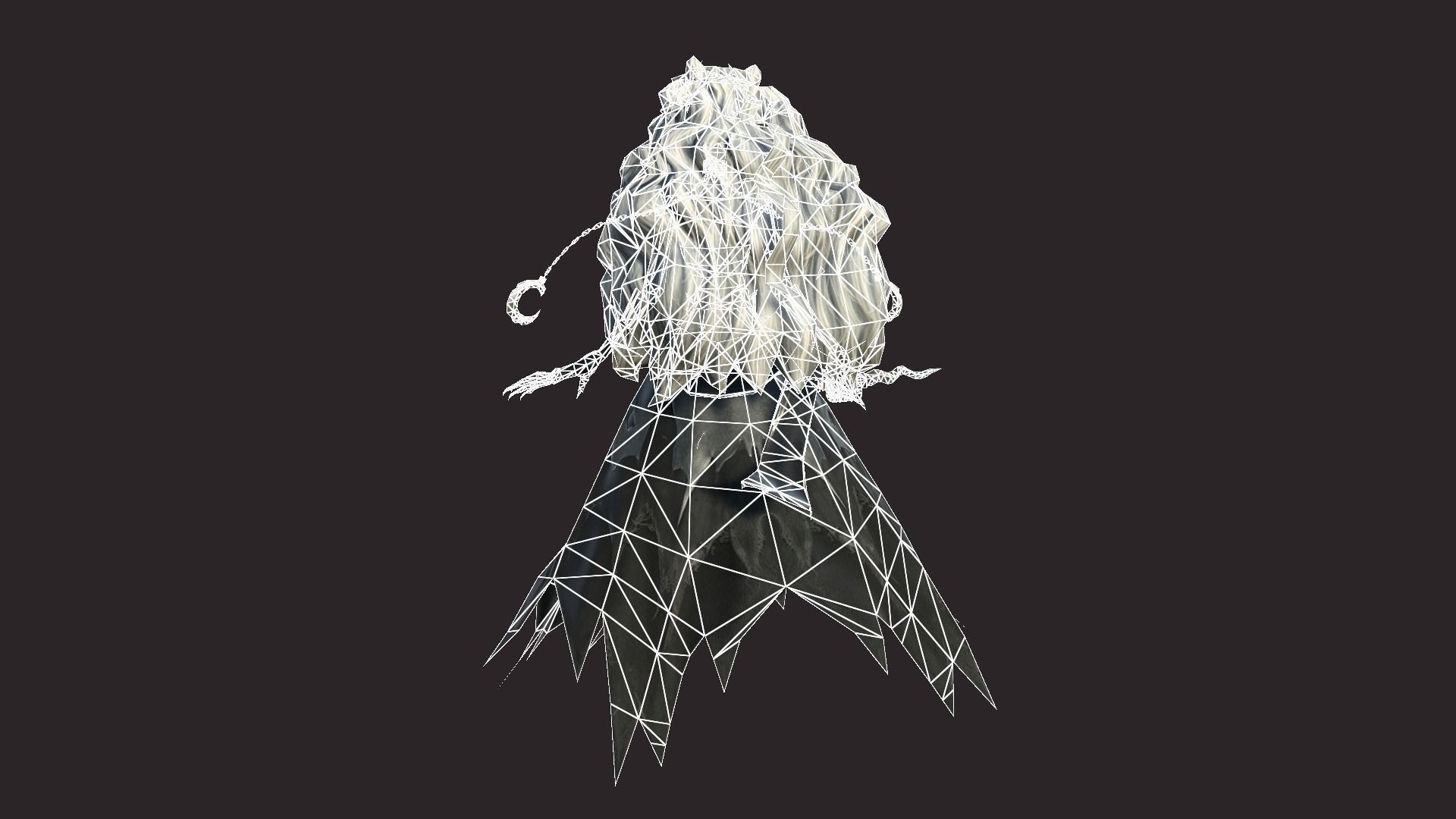 Witch haired Low-poly 3D model_14