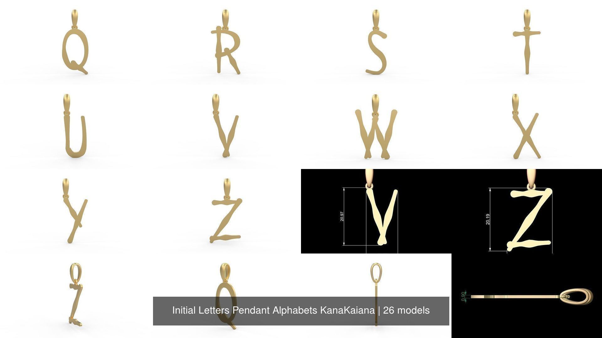 Initial Letters Pendant Alphabets KanaKaiana 3D Model Collection_1