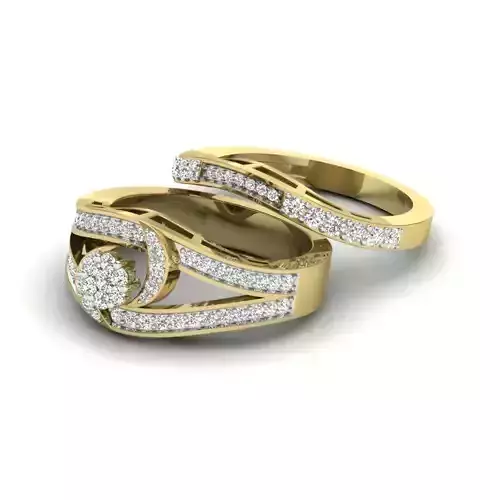 Solitaire Engagement Wedding Double Ring 3D Model