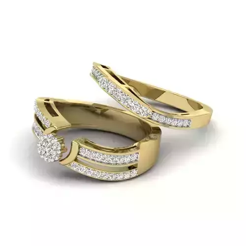 Solitaire Engagement Wedding Double Ring 3D Model