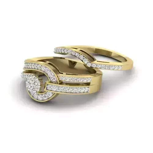 Solitaire Engagement Wedding Double Ring 3D Model