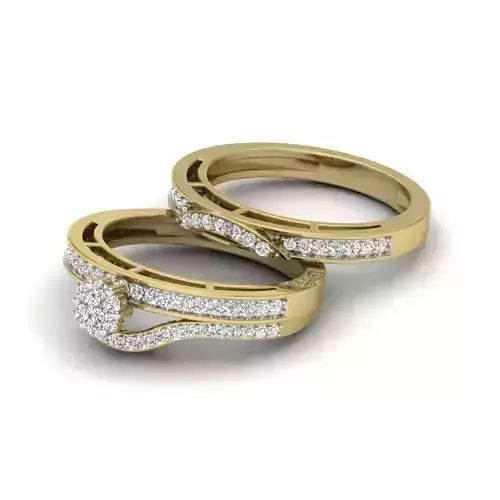 Solitaire Engagement Wedding Double Ring 3D Model