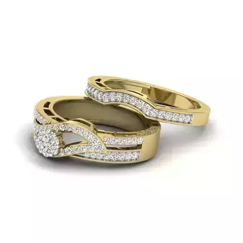 Solitaire Engagement Wedding Double Ring 3D Model