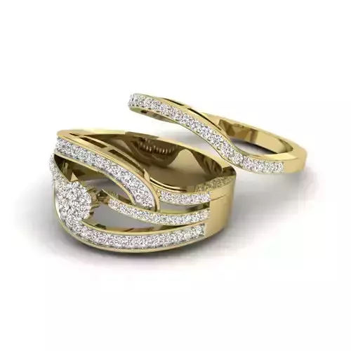 Solitaire Engagement Wedding Double Ring 3D Model