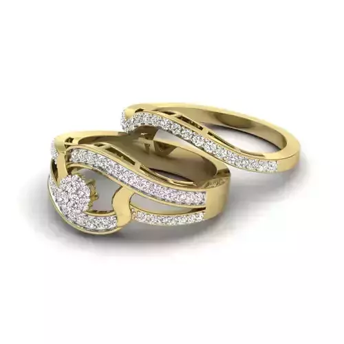 Solitaire Engagement Wedding Double Ring 3D Model