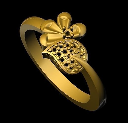 rings gold ring with flower 3D print model