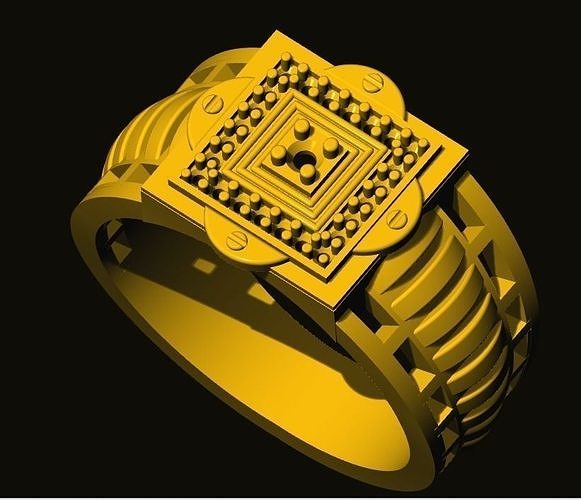 rings gold ring with ornate design 3D print model