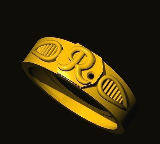 rings gold ring with letter r 3D print model