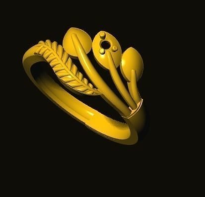 rings gold ring with leaves 3D print model