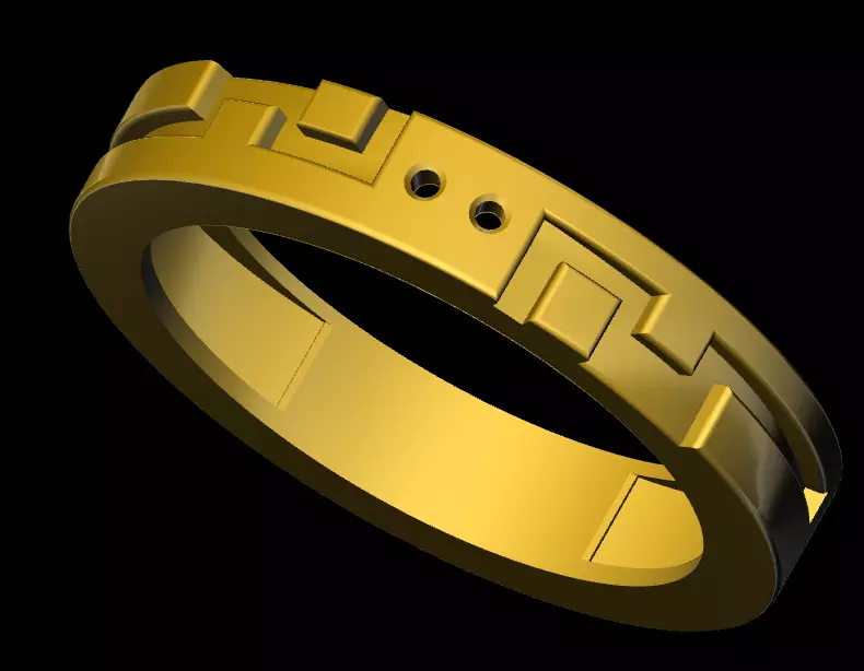 rings gold ring with squares 3D print model_0