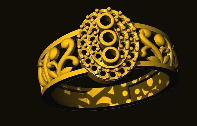 rings gold ring with ornate design 3D print model