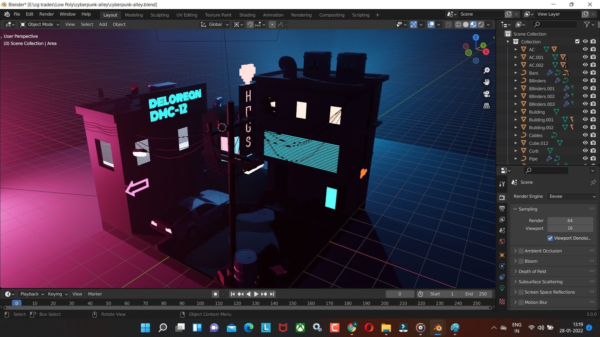Cyberpunk Alley  Low-poly 3D model Render in blender Low-poly 3D model_3