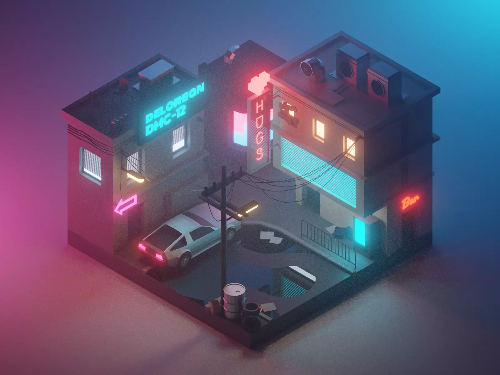 Cyberpunk Alley  Low-poly 3D model Render in blender Low-poly 3D model_0