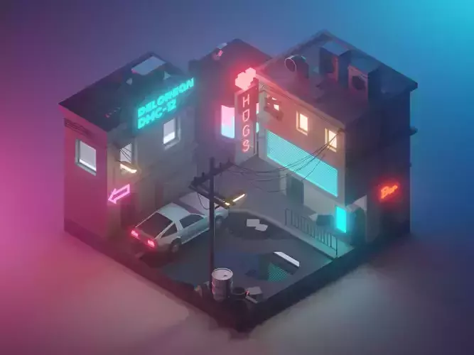 Cyberpunk Alley  Low-poly 3D model Render in blender