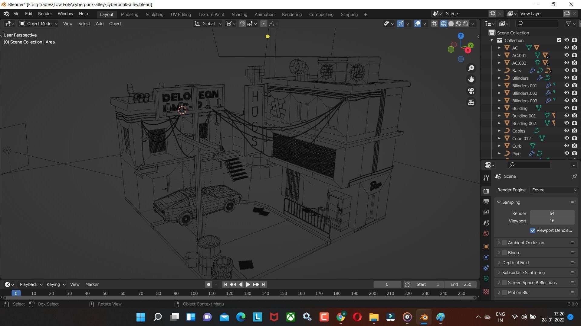 Cyberpunk Alley  Low-poly 3D model Render in blender Low-poly 3D model_6