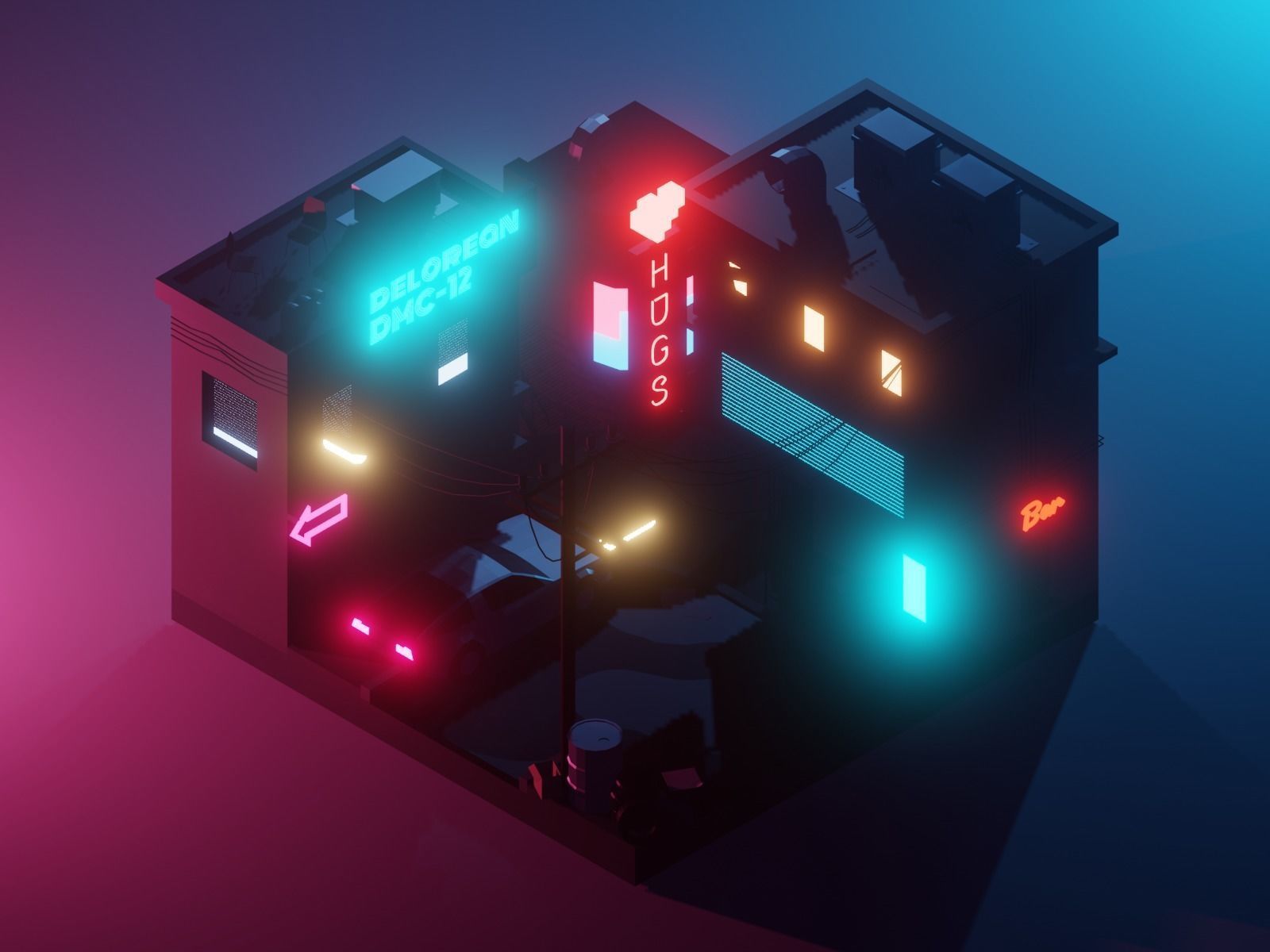 Cyberpunk Alley  Low-poly 3D model Render in blender Low-poly 3D model_1