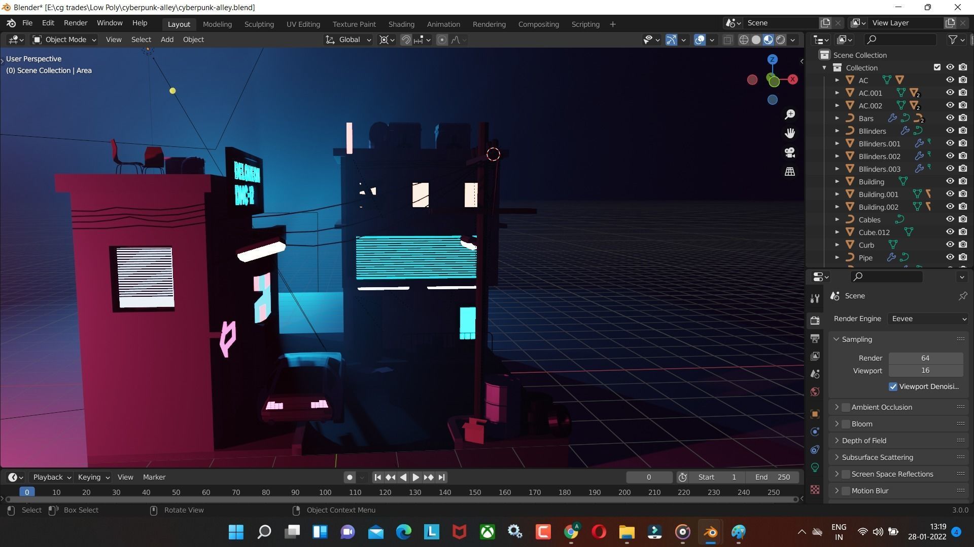 Cyberpunk Alley  Low-poly 3D model Render in blender Low-poly 3D model_4