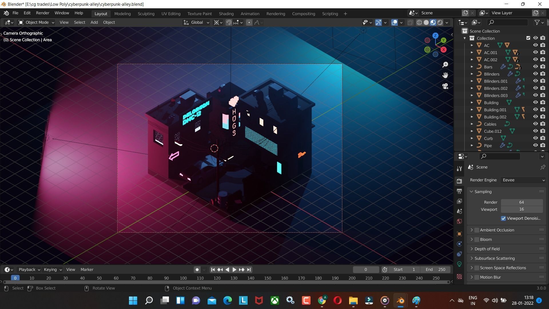 Cyberpunk Alley  Low-poly 3D model Render in blender Low-poly 3D model_2