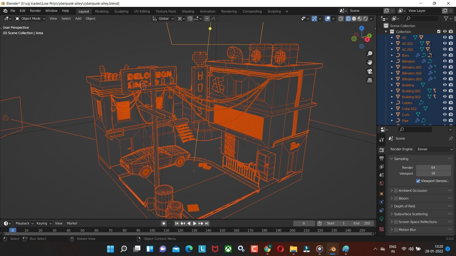Cyberpunk Alley  Low-poly 3D model Render in blender Low-poly 3D model_7
