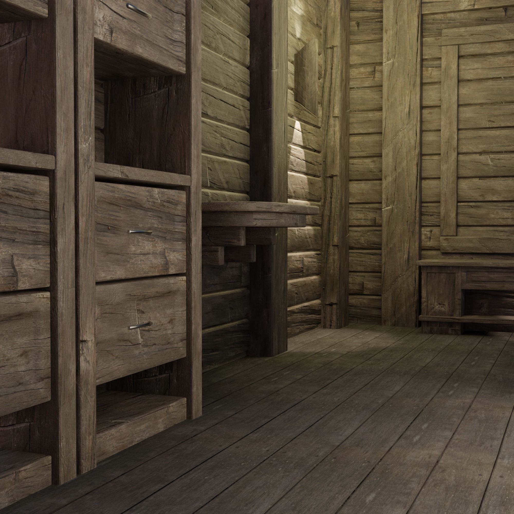 Loft bedroom with a huge window Low-poly 3D model_8