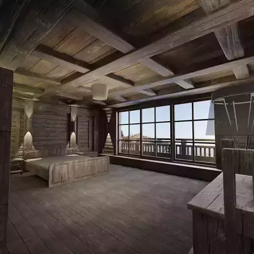 Loft bedroom with a huge window