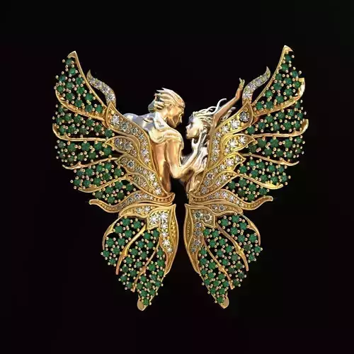 MAGERIT emerald wings brooch 3D print model