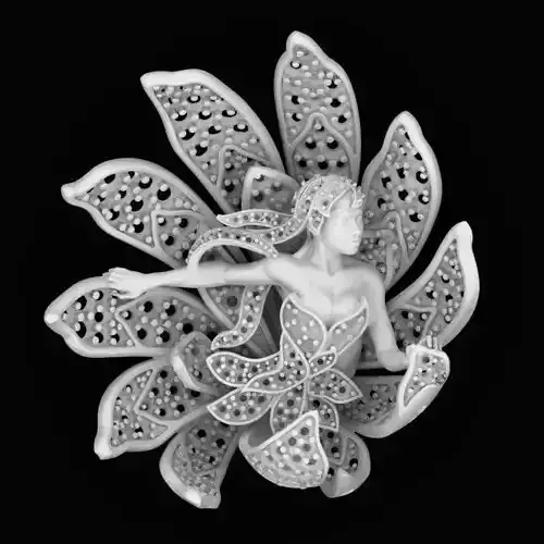 MAGERIT flower brooch with woman 3D print model